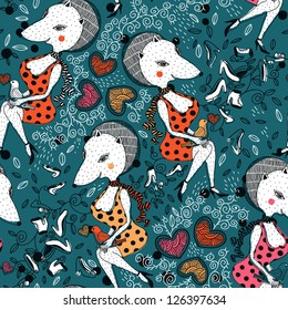 vector seamless pattern with fashion shoes and pretty foxes