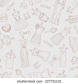 Vector Seamless Pattern Fashionable Dresses Accessories Stock Vector ...