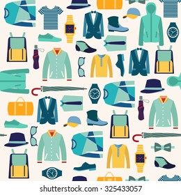 vector seamless pattern fashionable men wear background for use in design. Fashion man cloth and accessories - Illustration