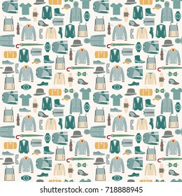 vector seamless pattern fashionable mens wear background for use in design. Fashion man cloth and accessories - Illustration