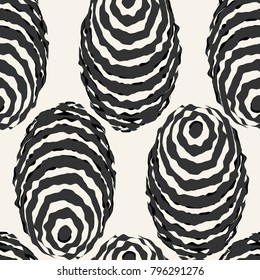 Vector seamless pattern. Fashionable monochrome texture. Geometric patterns with curves of the striped ovals.Black and white