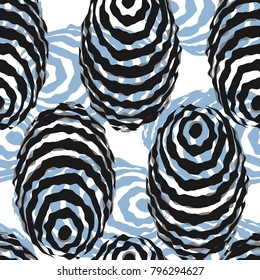 Vector seamless pattern. Fashionable monochrome texture. Geometric patterns with curves of the striped ovals.Black and blue