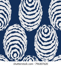 Vector seamless pattern. Fashionable monochrome texture. Geometric patterns with curves of the striped ovals.Blue color