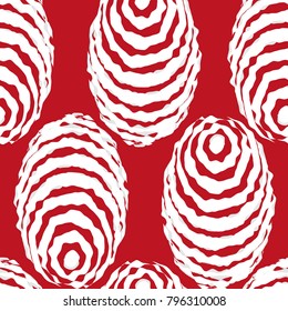 Vector seamless pattern. Fashionable monochrome texture. Geometric patterns with curves of the striped ovals.Red and white