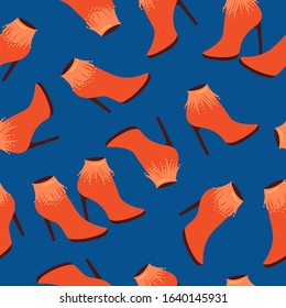 Vector seamless pattern with fashionable shoes. Handdrawn texture design.