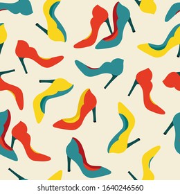 Vector seamless pattern with fashionable shoes. Handdrawn texture design.