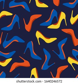 Vector seamless pattern with fashionable shoes. Handdrawn texture design.