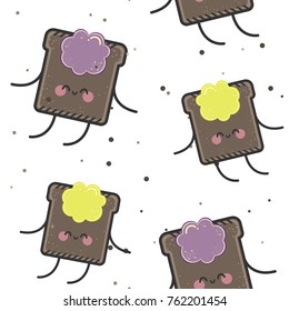 Vector seamless pattern with fast food. Fries, rolls, hamburgers, toasts. Emotional food