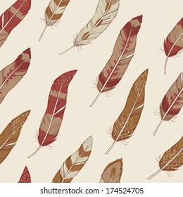 Vector seamless pattern with feathers