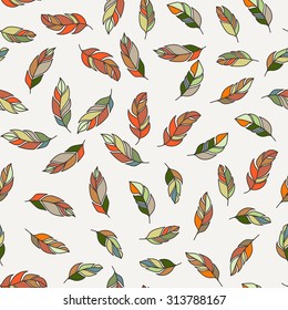 Vector seamless pattern of feathers. Doodle. Zentangle