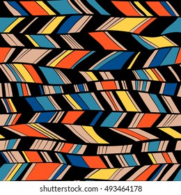 Vector Seamless pattern of feathers . Doodles line by hand. Boho style