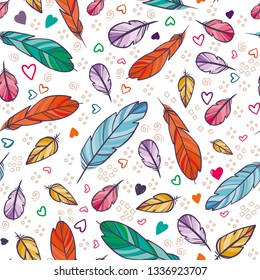 vector seamless pattern with feathers. Hand drawn illustration.