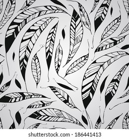 Vector Seamless Pattern with Feathers, Native American Indian Style, fully editable eps 10 style with clipping mask, seamless pattern in swatch menu