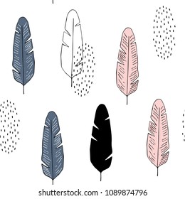 Vector seamless pattern with feathers in Scandinavian style. Cute print
