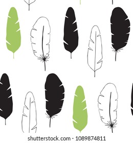 Vector seamless pattern with feathers in Scandinavian style. Cute print
