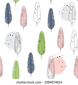 Vector seamless pattern with feathers in Scandinavian style. Cute print
