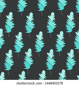 Vector seamless pattern with feathers. Stylish print,texture,background. Soft nature colors. Turquoise hand drawn elements