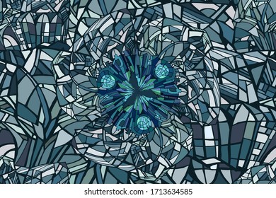 Vector seamless pattern featuring abstract Gothic  line art background with fantasy architecture elements . Stained glass texture. Hand drawn.