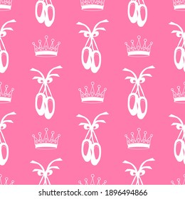 vector seamless pattern featuring ballet pointe shoes and crowns