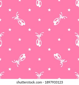 vector seamless pattern featuring ballet pointe shoes and stars on a pink background
