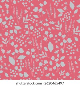 Padrão sem emenda do vetor com delicadas silhuetas florais brancas dispostas sobre um fundo rosa coral vívido