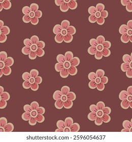 Vector seamless pattern featuring elegant pink flowers on a rich purple background