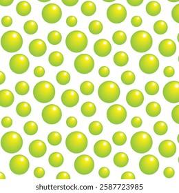 Vector seamless pattern featuring glossy green spheres on a crisp white background. Illustration.