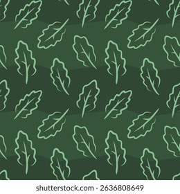 Vector seamless pattern featuring green oak leaves on a dark background