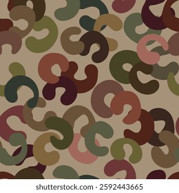 Vector seamless pattern featuring organic overlapping Enso inspired brushstroke loops in muted green, terracotta, blush and khaki on a neutral backdrop