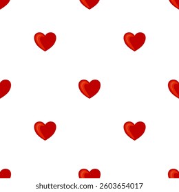A vector seamless pattern featuring red hearts on a white background, ideal for romantic themes and designs.