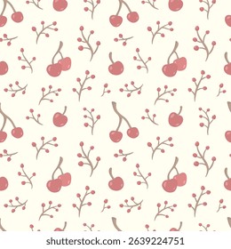 Vector seamless pattern featuring red berries on a white background