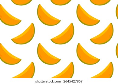 Vector seamless pattern featuring yellow melon slices in a repeating layout. Ideal for summer food packaging, fruit-themed textile designs