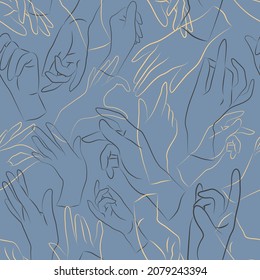 Vector seamless pattern. Vector female beauty hands silhouette. Editable outline stroke size. Line flat contour, thin and linear design. Simple icons. Concept illustration.
