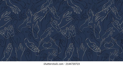 Vector seamless pattern. Vector female beauty hands silhouette. Editable outline stroke size. Line flat contour, thin and linear design. Simple icons. Concept illustration.