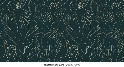 Vector seamless pattern. Vector female beauty hands silhouette. Editable outline stroke size. Line flat contour, thin and linear design. Simple icons. Concept illustration. Sign, symbol, element.