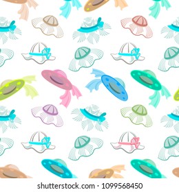 Vector seamless pattern of female summer colorful hats concept of summer vacation.