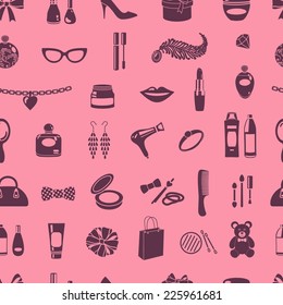 vector seamless  pattern with feminine icons