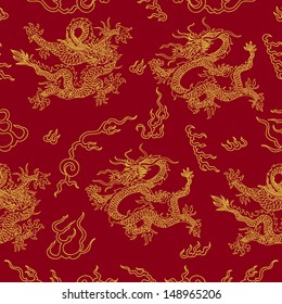 Vector seamless pattern with feng shui motives.China Dragon. Modern stylish repeating background.