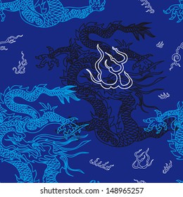 Vector seamless pattern with feng shui motives.China Dragon. Modern stylish repeating background.