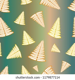 Vector seamless pattern with fern leaves on a gradient green background. Use for printing on paper, fabric.
