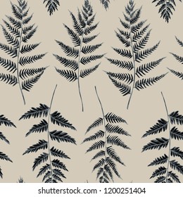 Vector seamless pattern of fern leaves. Hand drawn vector illustration