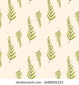 Vector seamless pattern with fern leaves in botanical style, elegant natural design suitable for textile, wallpaper, wrapping paper, and eco projects.