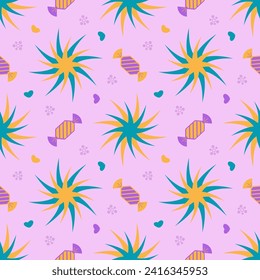 Vector seamless pattern Festive background with candies. For celebration, clothing, packaging, decoration