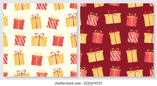 Vector seamless pattern with festive boxes. Pattern for New Year, Christmas, birthday and other.