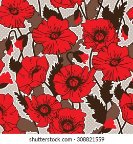 Vector seamless pattern with field poppies.