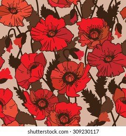 Vector seamless pattern with field poppies.