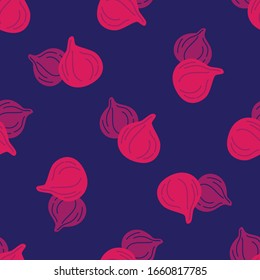 Vector seamless pattern of figs, design colorful abstract illustration. Whole pink fig fruits on blue  background for patterns, textile, packgage, wrapping, wallpapers and cards