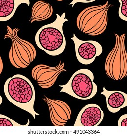 Vector seamless pattern with figs. Exotic fruits.