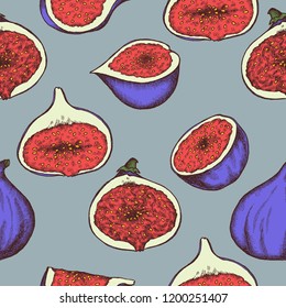 Vector seamless pattern of figs. Hand drawn vector illustration