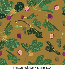 vector seamless pattern with figs in a yellow background.